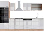 Vicco Cucina Componibile R-Line, 300 Cm Con Armadio Alto, Pt Marmo, Bianco Lucido/Oro Power Oak