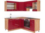 Vicco Cucina Angolare Completa Fame-Line, 160 X 190 Cm , Pt Rovere, Bordeaux Lucido/Rovere Dorato