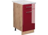 Vicco Mobiletto Base Per Cucina Fame-Line, 40 Cm , Pt Marmo, Rosso Bordeaux Lucido/Quercia Dorata