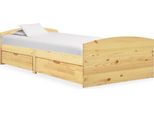 The Living Store Letto In Legno Massiccio Con 2 Cassetti In Legno Di Pino 90X200 Cm