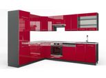 Vicco Cucina Angolare Completa Fame-Line, 227 X 287 Cm , Pt Marmo, Bordeaux Lucido/Antracite