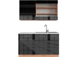 Vicco Cucina Completa Fame-Line, 140 Cm , Pt Marmo, Antracite Lucido/Oro Power Oak