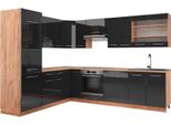 Vicco Cucina Angolare Completa Fame-Line, 227 X 287 Cm , Pt Rovere, Antracite Lucido/Oro Power Oak