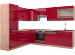 Vicco Cucina Angolare Completa Fame-Line, 227 X 287 Cm , Pt Rovere, Bordeaux Lucido/Rovere Dorato