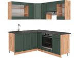 Vicco Cucina Angolare Completa Fame-Line, 160 X 190 Cm , Pt Antracite, Quercia Verde-Oro Country/Oro Power
