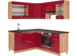 Vicco Cucina Angolare Completa Fame-Line, 160 X 190 Cm , Pt Antracite, Bordeaux Lucido/Rovere Dorato