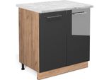 Vicco Mobiletto Base Cucina Fame-Line, 80 Cm Con Ripiano, Pl Marmo, Antracite Lucido/Quercia Dorata