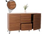 Credenza HWC-M49, Credenza Cassettiera Alta, Scomparti Design 3D, Mdf Metallo 85X142X44Cm ~ Aspetto Noce