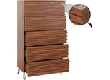 Cassettiera HWC-M49, Mobile Alto, Design 3D 5 Cassetti Mdf Metallo 145X80X44Cm ~ Aspetto Noce