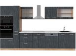 Vicco Cucina Componibile R-Line, 350 Cm , Pt Marmo, Calcestruzzo Nero/Quercia Dorata