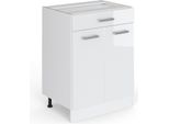 Vicco Mobiletto Base Per Cucina R-Line, 60 Cm Con Cassetto, Senza Piano Di Lavoro, Bianco Lucido/Bianco