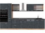 Vicco Cucina Componibile R-Line, 350 Cm , Pt Antracite, Calcestruzzo Nero/Quercia Dorata
