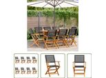 The Living Store Sedie Da Giardino 8 Pz. Pieghevoli In Poly Rattan Nero E Legno Massiccio