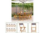 The Living Store Sedie Da Giardino 8 Pz. Pieghevoli In Tessuto Antracite E Legno Massiccio
