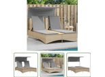 The Living Store Lettino Doppio Con Tetto E Cuscini In Poly Rattan Beige