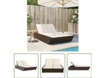 The Living Store Lettino Doppio Con Cuscini In Poly Rattan Marrone