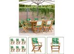 The Living Store Sedie Da Giardino 6 Pz. Pieghevoli In Tessuto Verde E Legno Massiccio