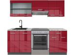 Vicco Cucina Componibile R-Line, 200 Cm , Pl Marmo, Rosso Lucido/Antracite/Antracite