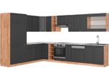 Vicco Cucina Angolare Completa Fame-Line, 257 X 60 Cm , Pt Marmo, Antracite Country House/Oro Kraft Oak