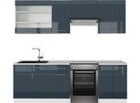 Vicco Cucina Componibile Fame-Line, 240 Cm , Pt Marmo, Blu Scuro Lucido/Bianco