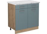 Vicco Mobiletto Base Per Cucina R-Line, 80 Cm Pl Marmo, Grigio-Blu/Quercia Dorata