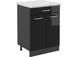 Vicco Mobiletto Base Per Cucina R-Line, 60 Cm Pl Marmo, Nero Lucido/Antracite