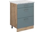 Vicco Mobiletto Base Per Cucina R-Line, 60 Cm Pl Marmo, Grigio-Blu/Quercia Dorata