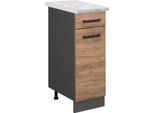 Vicco Mobiletto Base Per Cucina R-Line, 30 Cm Pl Marmo, Quercia Dorata/Antracite