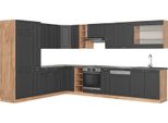Vicco Cucina Angolare Completa Fame-Line, 257 X 60 Cm , Pt Antracite, Antracite Country House/Oro Kraft Oak