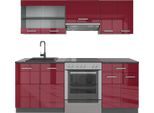 Vicco Cucina Componibile R-Line, 200 Cm , Pl Antracite, Rosso Lucido/Antracite/Antracite