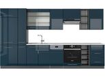 Vicco Cucina Componibile Fame-Line, 355 Cm , Pt Marmo, Blu Scuro Lucido/Antracite