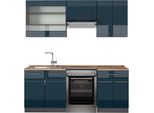 Vicco Cucina Componibile Fame-Line, 200 Cm , Pt Rovere, Blu Scuro Lucido/Antracite