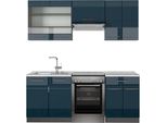 Vicco Cucina Componibile Fame-Line, 200 Cm , Pt Marmo, Blu Scuro Lucido/Antracite