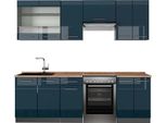 Vicco Cucina Componibile Fame-Line, 240 Cm , Pt Rovere, Blu Scuro Lucido/Antracite
