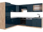 Vicco Cucina Angolare Completa Fame-Line, 227 X 287 Cm , Pt Marmo, Blu Scuro Lucido/Rovere Dorato