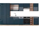 Vicco Cucina Componibile Fame-Line, 355 Cm , Pt Marmo, Blu Scuro Lucido/Rovere Dorato
