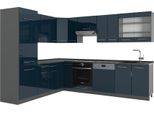 Vicco Cucina Angolare Completa Fame-Line, 227 X 287 Cm , Pt Antracite, Blu Scuro Lucido/Antracite