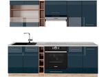 Vicco Cucina Componibile Fame-Line, 235 Cm , Pt Marmo, Blu Scuro Lucido/Rovere Dorato
