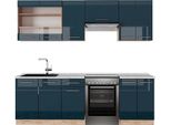 Vicco Cucina Componibile Fame-Line, 240 Cm , Pt Marmo, Blu Scuro Lucido/Rovere Dorato