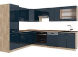 Vicco Cucina Angolare Completa Fame-Line, 227 X 287 Cm , Pt Rovere, Blu Scuro Lucido/Rovere Dorato