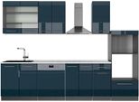 Vicco Cucina Componibile Fame-Line, 300 Cm Con Armadio Alto, Pt Marmo, Blu Scuro Lucido/Antracite