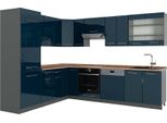 Vicco Cucina Angolare Completa Fame-Line, 227 X 287 Cm , Pt Rovere, Blu Scuro Lucido/Antracite