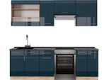 Vicco Cucina Componibile Fame-Line, 240 Cm , Pt Antracite, Blu Scuro Lucido/Rovere Dorato