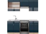 Vicco Cucina Componibile Fame-Line, 200 Cm , Pt Marmo, Blu Scuro Lucido/Rovere Dorato