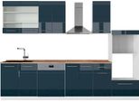Vicco Cucina Componibile Fame-Line, 300 Cm Con Armadio Alto, Pt Rovere, Blu Scuro Lucido/Bianco