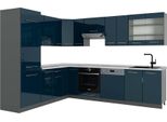 Vicco Cucina Angolare Completa Fame-Line, 227 X 287 Cm , Pt Marmo, Blu Scuro Lucido/Antracite