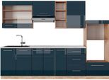 Vicco Cucina Componibile Fame-Line, 280 Cm , Pt Marmo, Blu Scuro Lucido/Rovere Dorato