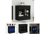 The Living Store Mobile Tv A Parete Con Luci Led Nero 58,5X30X60,5 Cm