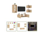 The Living Store Parete Tv 4 Pezzi Con Luci Led Rovere Sonoma