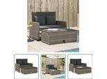 The Living Store Divano Da Giardino Con Cuscini 2 Posti In Poly Rattan Grigio E Legno Di Acacia
